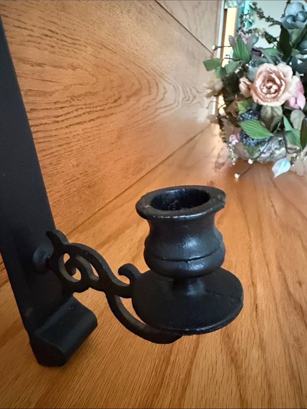 Vintage Black Iron Wall Sconce Candle Holder
